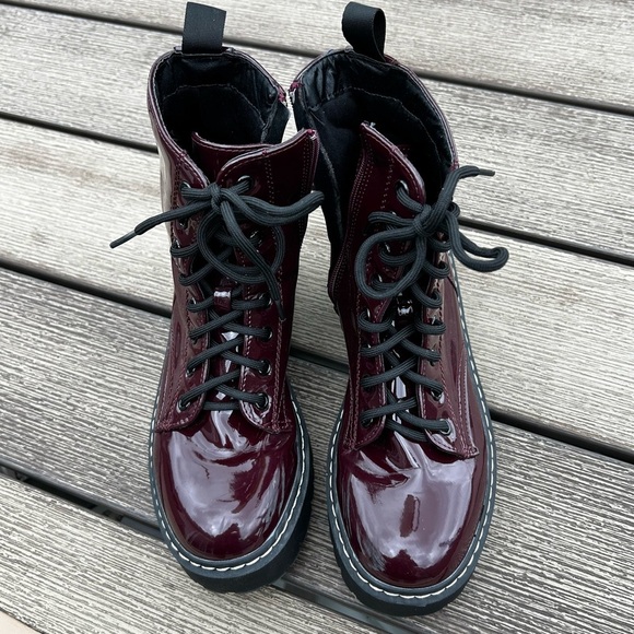 Sincerly Jules Shoes - Sincerely Jules Burgundy Combat Moto Boots Lace & Zip Up Size 6.5